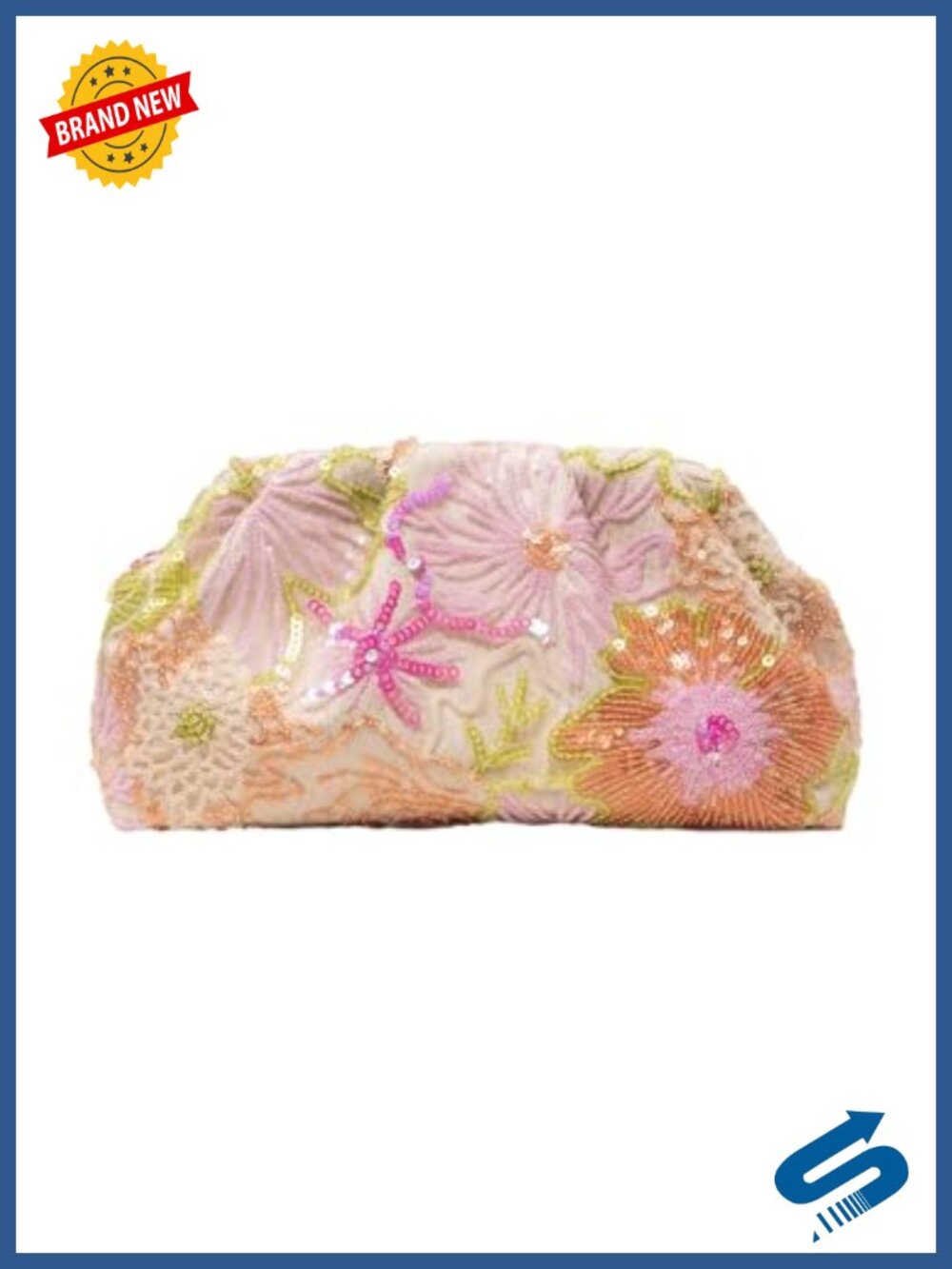 Sequin Floral Embroidered Ruched Clutch Evening Bag Party Prom